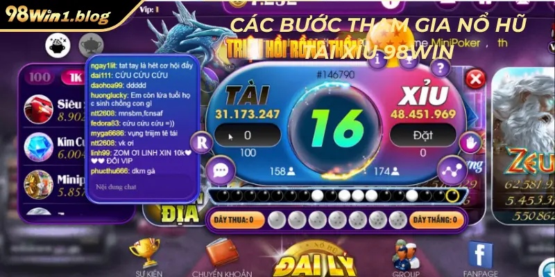 Các bước tham gia nổ hũ tài xỉu 98Win