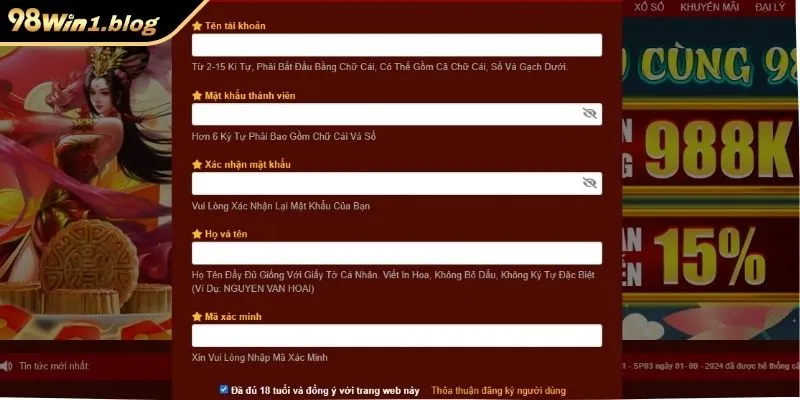 Những yêu cầu cần thiết để đăng ký 98win